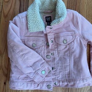 GAP Kids Light Pink Jean Jacket with Cream Sherpa Collar